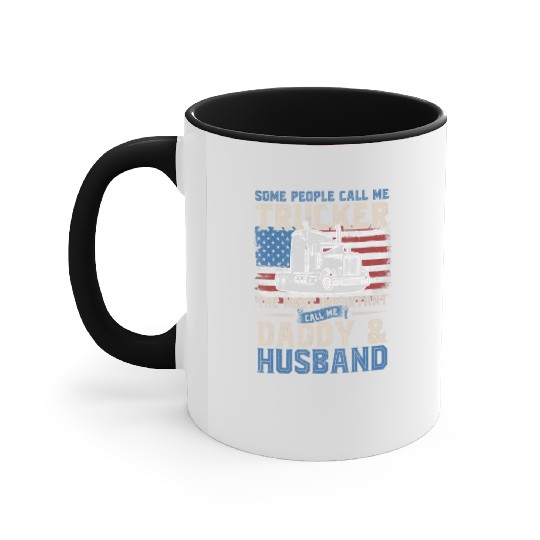 Truck Driver Gift Trucker Daddy Husband US Flag Accent Mugs