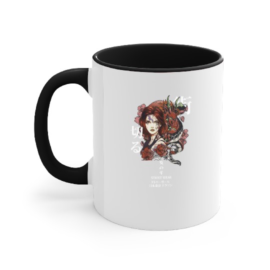 Japanese Anime Dragon Girl Tattoo Urban Streetwear Accent Mugs