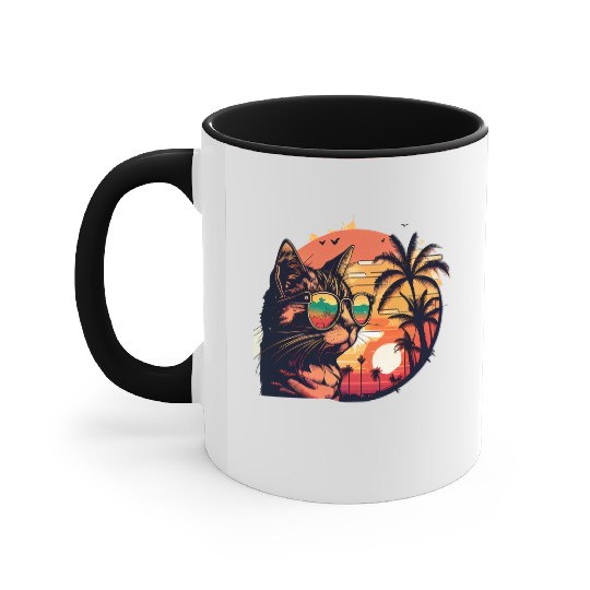 Retro Cat Vintage Sunset 80s 90s Sunglasses Party Accent Mugs