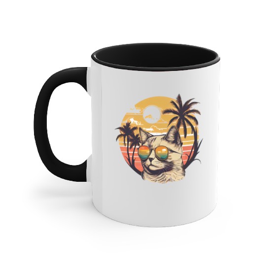 Retro Cat Vintage Sunset 80s 90s Sunglasses Party Accent Mugs