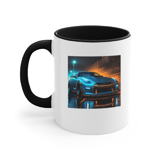 neon blue car design Accent Mugs