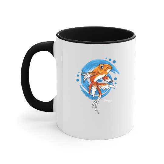 Carp Koi Fish on Blue waves green Accent Mugs