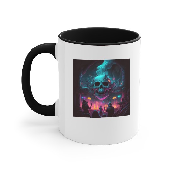 Acid goa skull trance design purple and dark blue Accent Mugs
