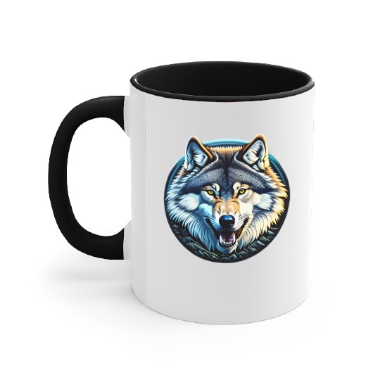 A fierce wolf howling at the moon Accent Mugs