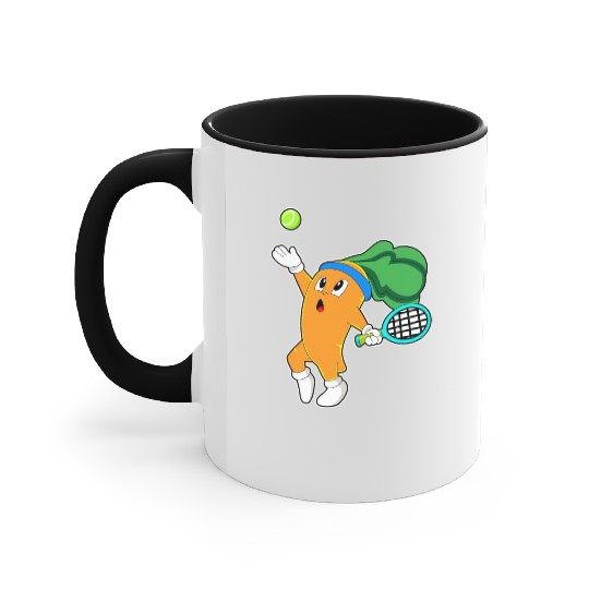 Carrot At Tennis With Tennis Racket Accent Mugs