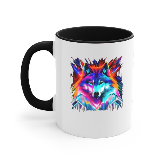 A cybernetic wolf in a futuristic art style Accent Mugs