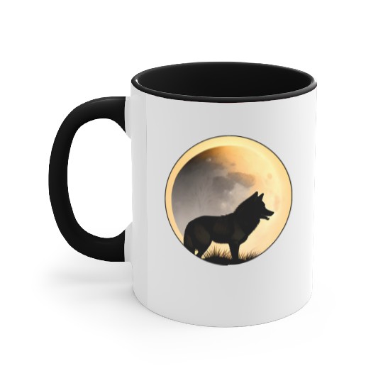 Wolf howling at the moon graphic Accent Mugs