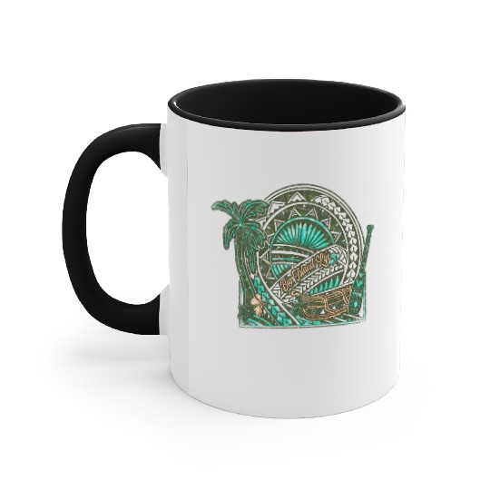 Big Island Outrigger Canoe Tribal Halftone Edges Accent Mugs