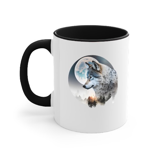 Wolf Moonlight Forest Wild Werewolf Watercolor 3 Accent Mugs