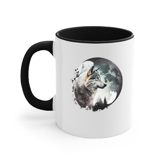 Wolf Moonlight Forest Wild Werewolf Watercolor 1 Accent Mugs