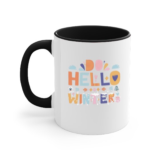 Cute Hello Winter with Snow and Fun Art Accent Mugs
