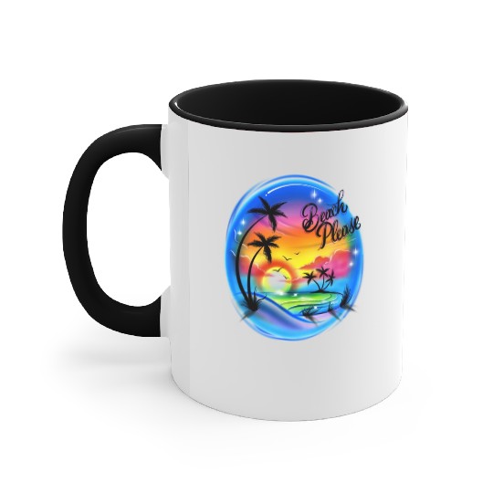 Beach Please Airbrush Colorful Accent Mugs