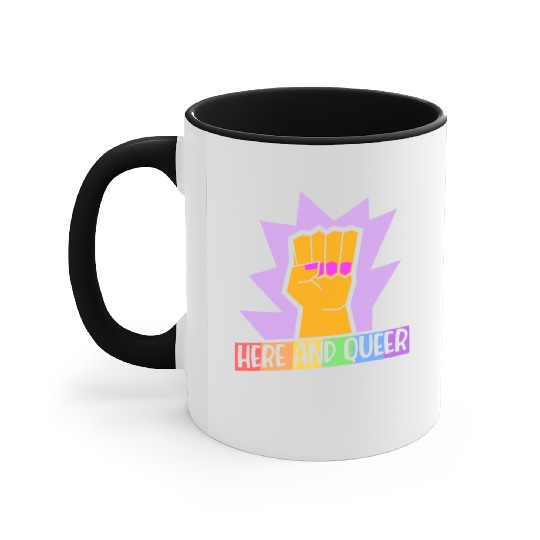 Here And Queer LGBTQ Community Rainbow Pride Month Accent Mugs