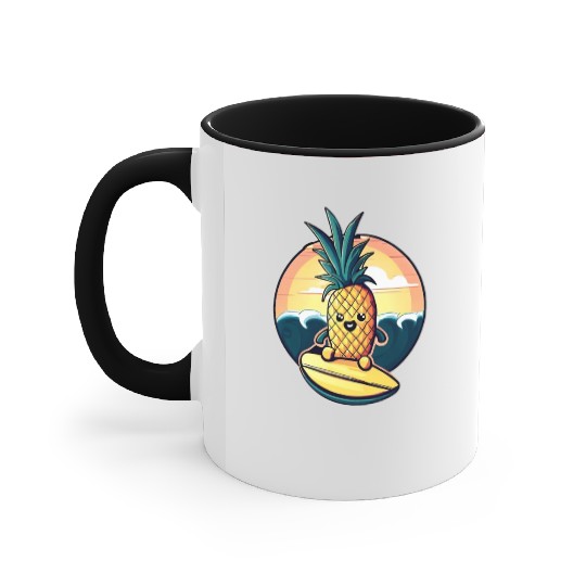 Kawaii pineapple on at sunset Accent Mugs