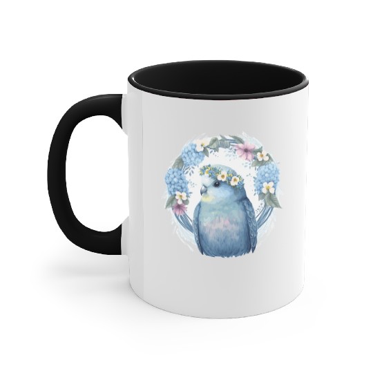 Cute Blue Parakeet Budgie Bird Flower Crown Pet Bi Accent Mugs