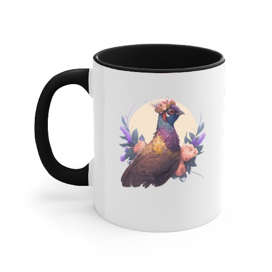 Cute Watercolor Pheasant Bird Flower Crown Pet Bir Accent Mugs