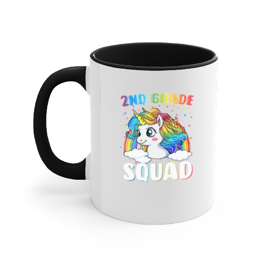 2nd Grade Squad Unicorn Rainbow Back Accent Mugs