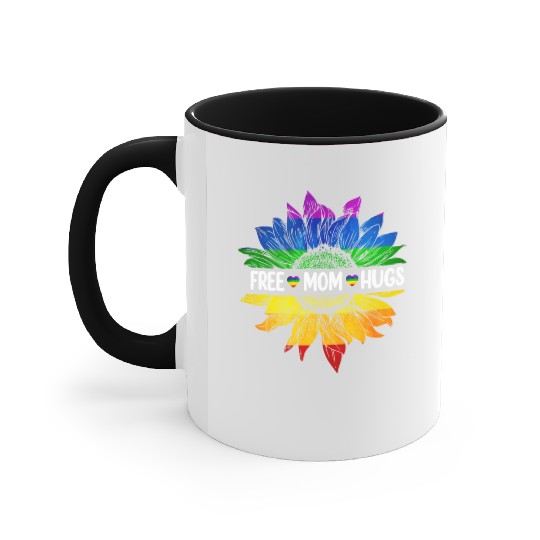 Rainbow Free Mom Hugs Gay Pride Lgbt Daisy Flower Accent Mugs