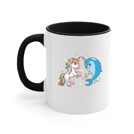 Cute Funny Horned Narwhal And Unicorn Friends Accent Mugs