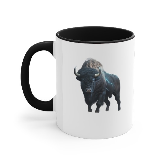 Majestic bison black with lightning bolts buffalo Accent Mugs