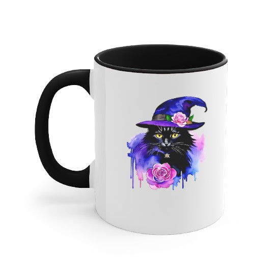 Watercolor Cat Halloween Sublimation Accent Mugs