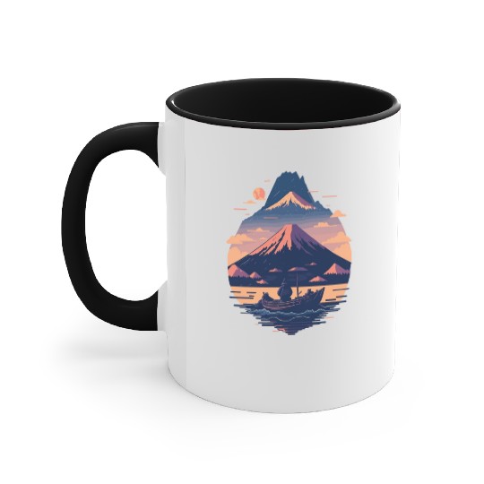 Serene Mount Fuji Sunset Peaceful River Scenery Accent Mugs