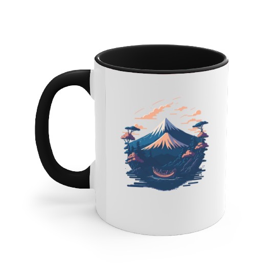 Serene Mount Fuji Sunset Peaceful River Scenery Accent Mugs