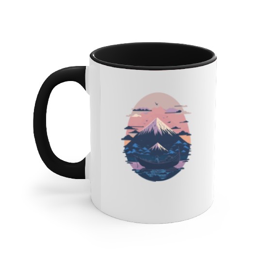 Serene Mount Fuji Sunset Peaceful River Scenery Accent Mugs