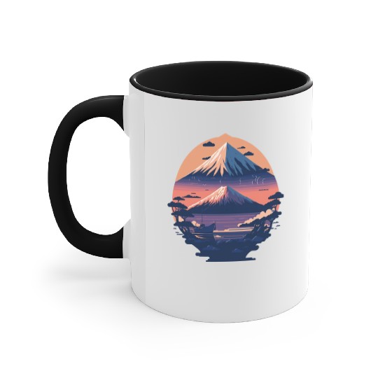 Serene Mount Fuji Sunset Peaceful River Scenery Accent Mugs