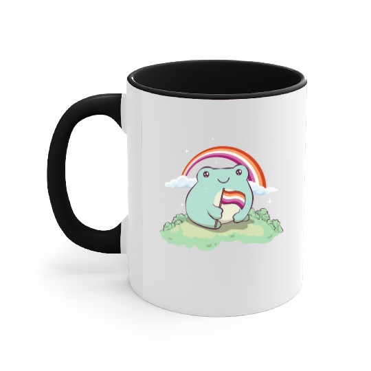 Lesbian Pride Flag Cute Frog Subtle LGBTQ Accent Mugs