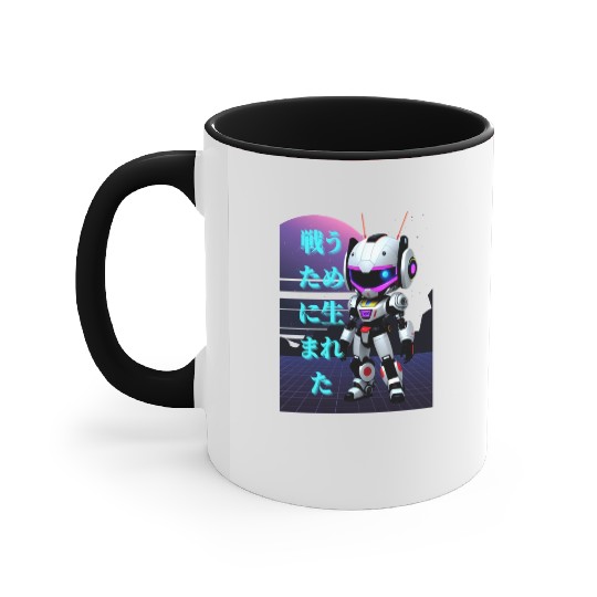 Chibi Mecha: A Cute Cyberpunk Design 3 Accent Mugs