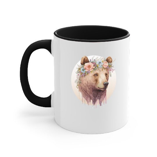 Watercolor Brown Bear Grizzly Flower Crown Wild An Accent Mugs