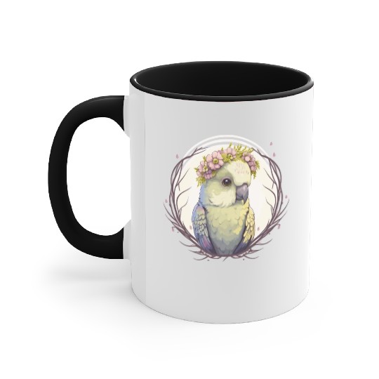 Artistic Watercolor Parakeet Bird Flower Crown Pet Accent Mugs