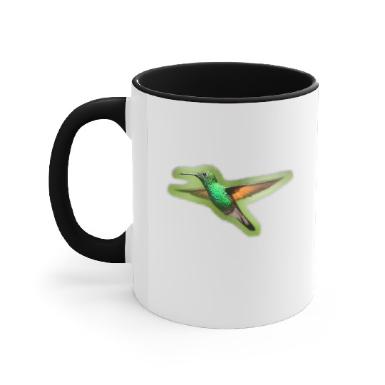 Green Hummingbird Illustration Bird Lover Accent Mugs