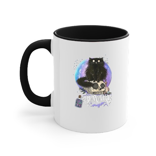 Black cat Magic Witchy Tarot cards Beware potion Accent Mugs