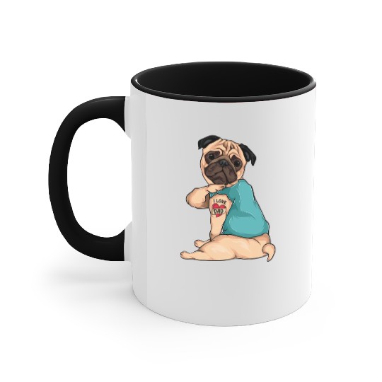 Father'S Day Dog Pug I Love Dad Tattoo Accent Mugs