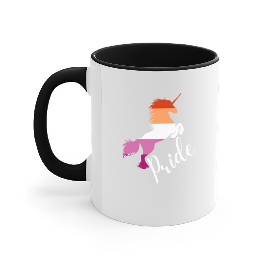 LGBTQ Lesbian Pride: Unicorn in Lesbian Flag Color Accent Mugs