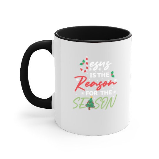 Jesus Is The Reason For The Season Candy Cane Accent Mugs