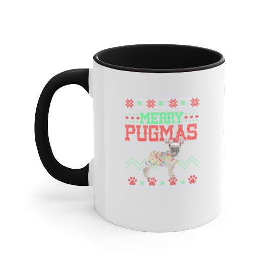 Merry Pugmas Santa Reindeer Pug Farmer Accent Mugs