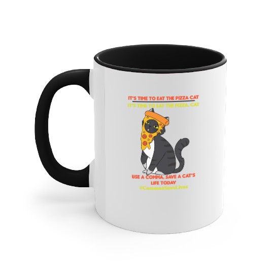Commas Save Lives Pizza Cat Accent Mugs