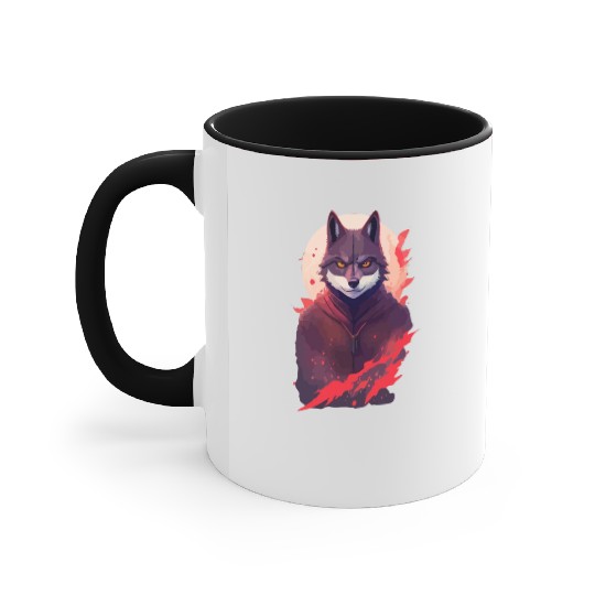 Ninja Style: The Cute Wolf Face with a Twist of Me Accent Mugs