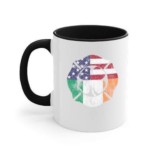 Firefighter St Patric Day Irish American Flag Accent Mugs