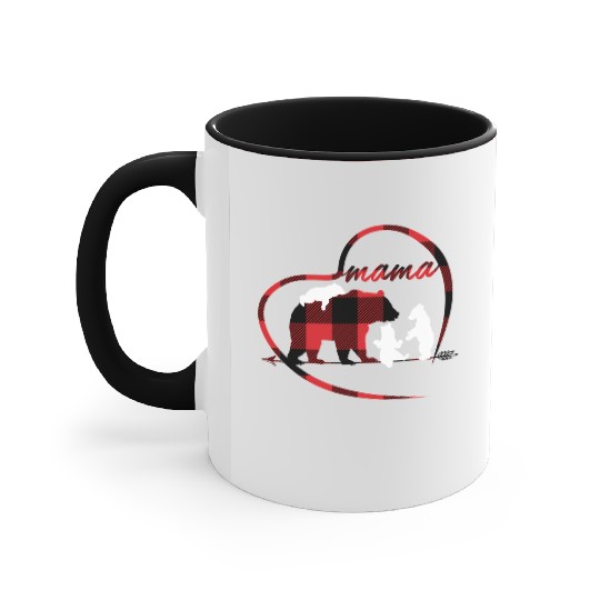 Mama Bear 3 Cubs Red Buffalo Plaid Heart For Mom Accent Mugs