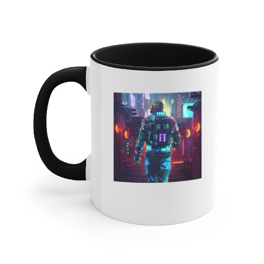 Cyberpunk man Accent Mugs