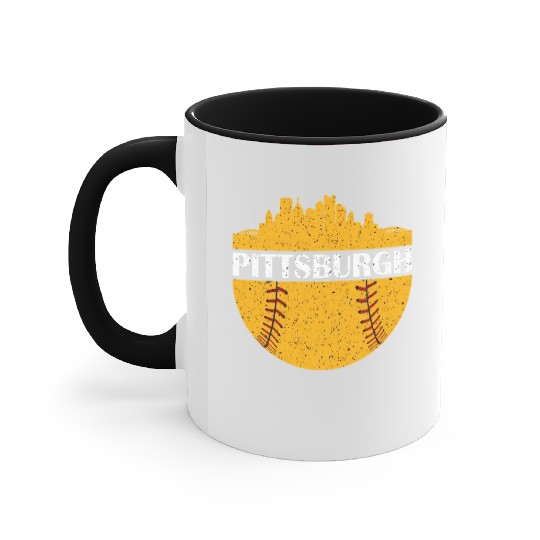 Pittsburgh Baseball Cityscape Distressed Novelty Accent Mugs
