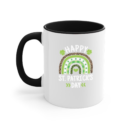 Happy St Patric Day Leopard Print Rainbow Accent Mugs