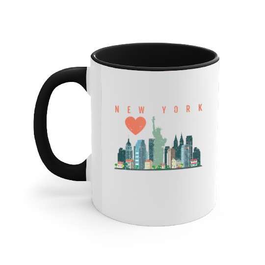 New York City Nyc Skyline Heart Distressed Style Accent Mugs