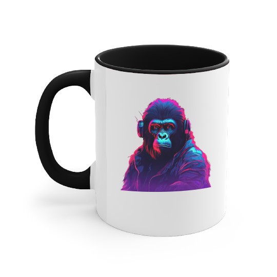 Synthwave Neon Beats of a Gorilla Accent Mugs