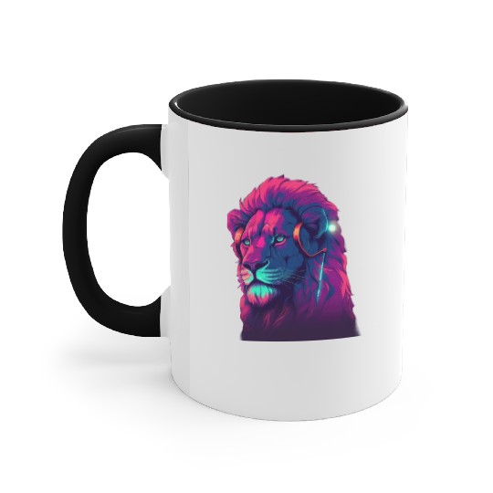 Lionheart Beats The Synthwave Roar of a Lion Accent Mugs