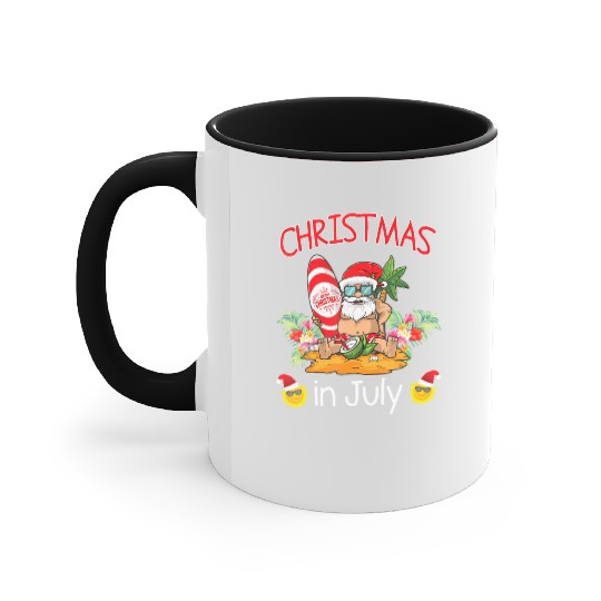 Christmas In July Funny Santa Surfing Summer Accent Mugs
